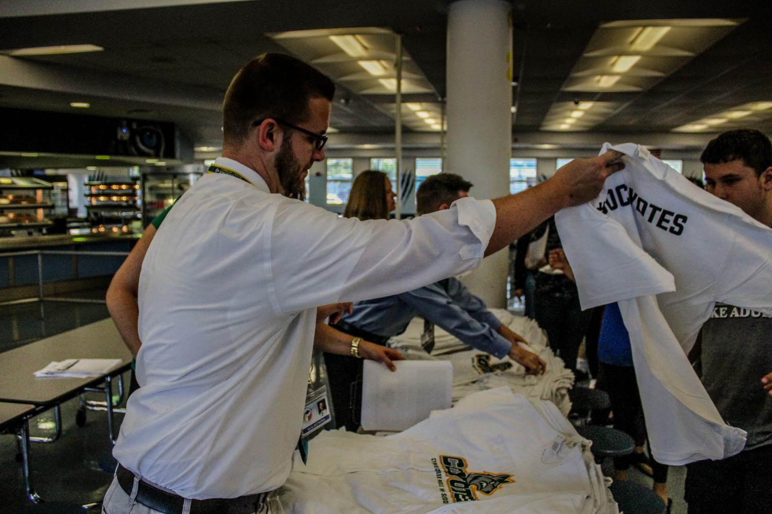 Handing Out Shirts at WCHS